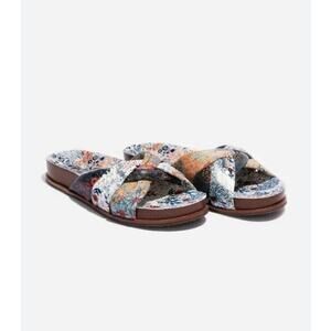 Johnny Was Sunny Garden Twist Sandal Slides size 9 US floral leather upper